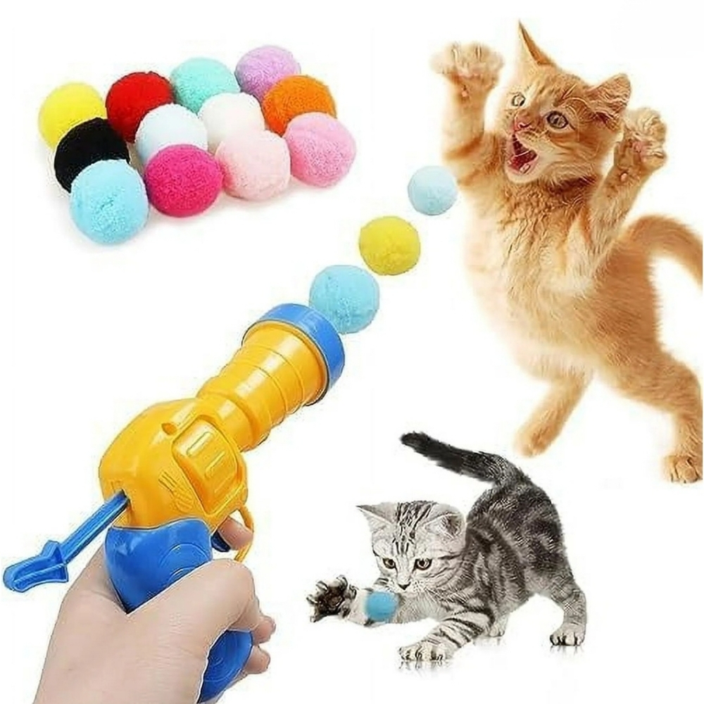 Interactive Silent Cat Ball‎ Plush Pompom Launcher Kitten Toy for Indoor Cats